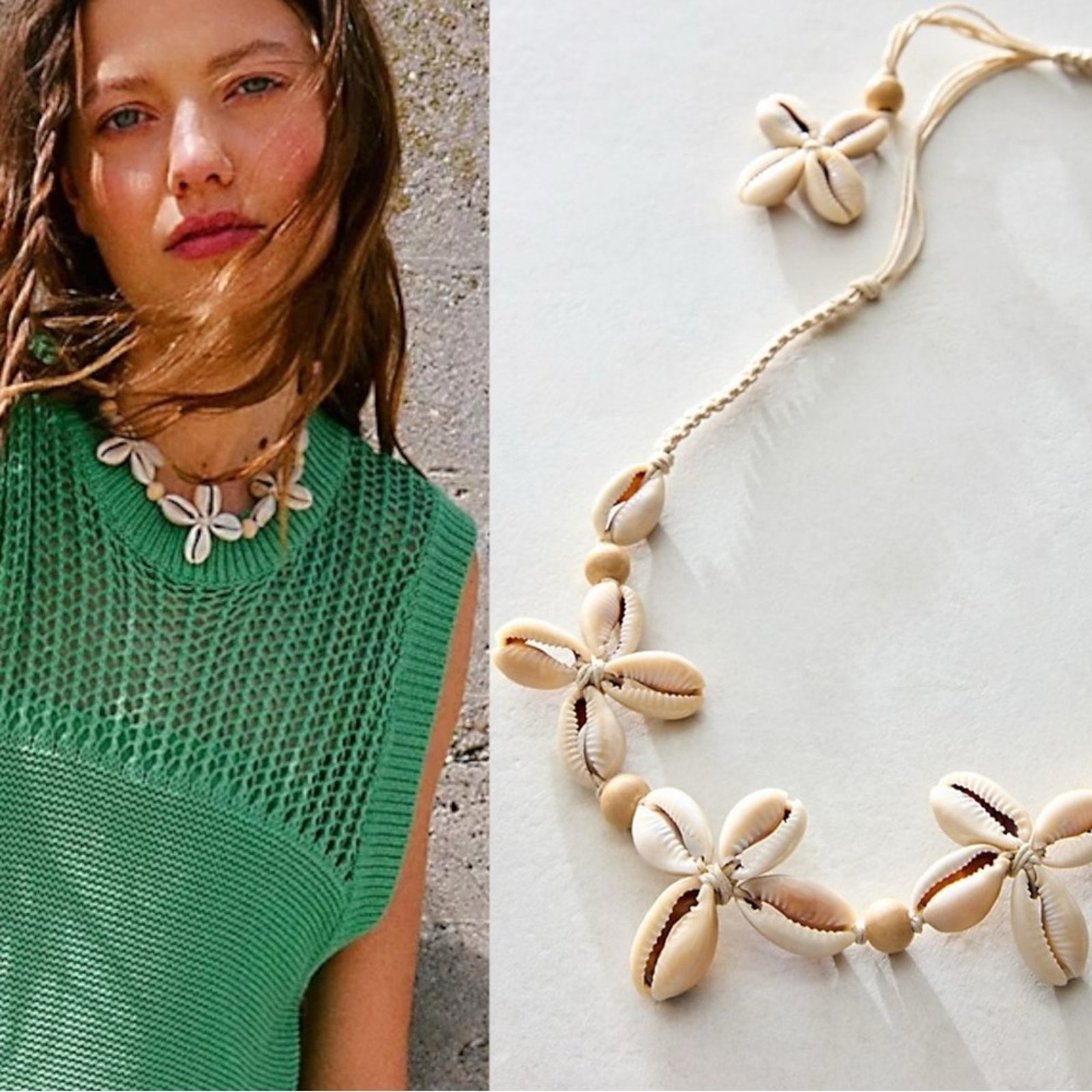 Free People Happy Days Shell Necklace NWT Neutral Bohemian Beach Choker Summer