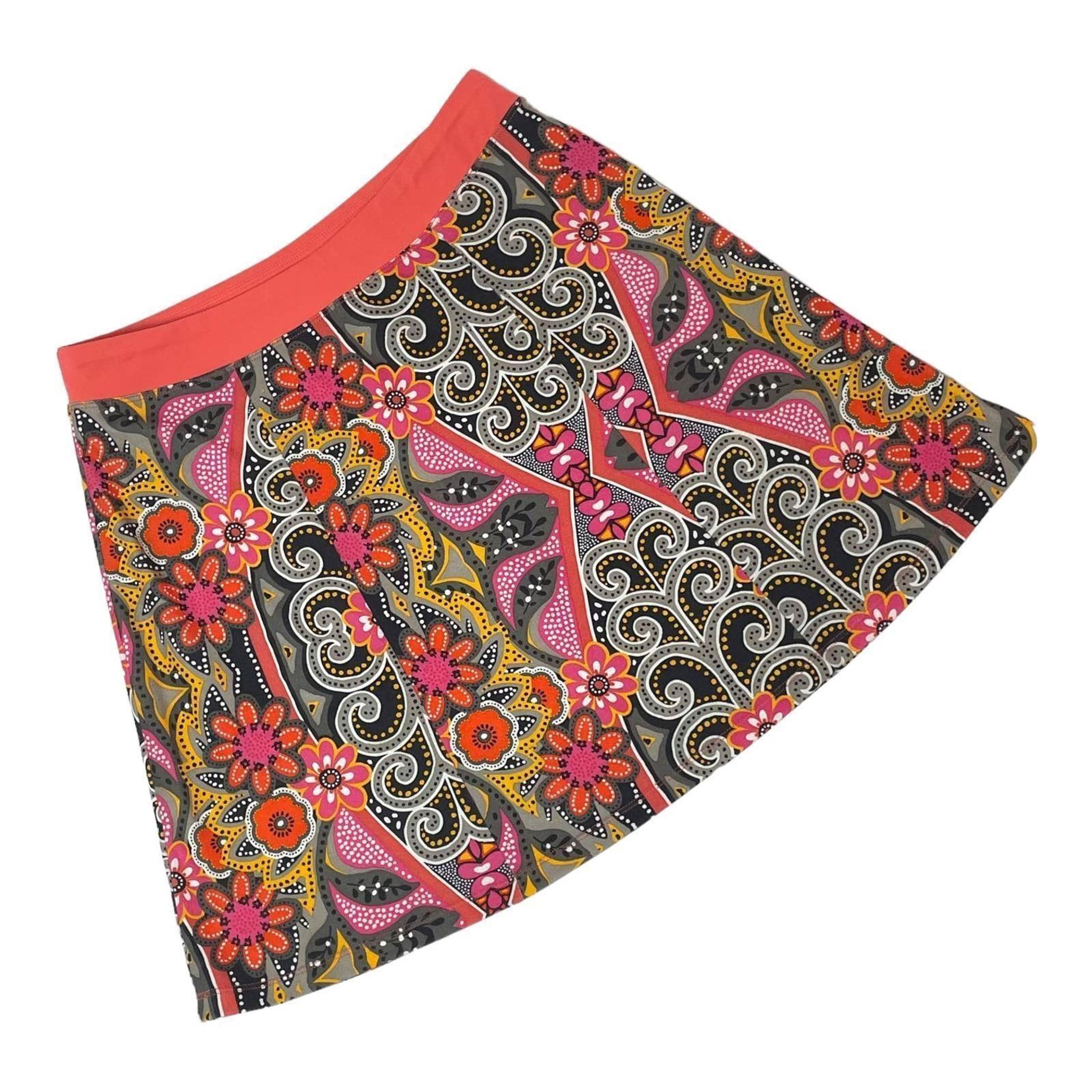 prAna Women's Coral Brown Gold Floral Paisley Printed Pull On Mini Skirt Size S