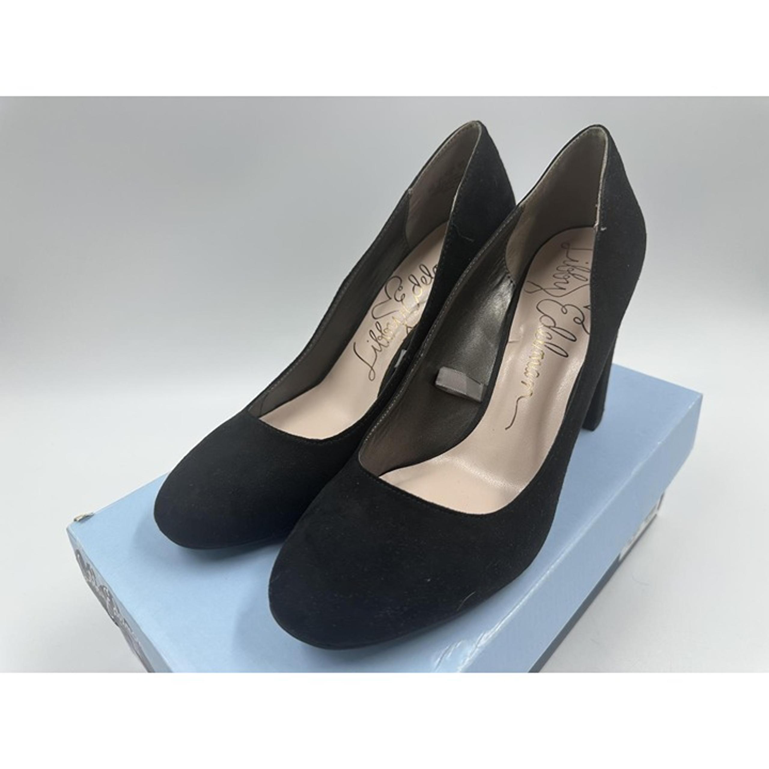 Libby Edelman Ladies Womens Black Faux Suede Block Heel Pumps Heels Size 8M NEW