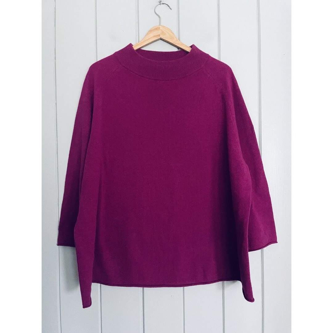 Eileen Fisher Recycled Cashmere Mock Neck Boxy Top Sweater XL Magenta Pink