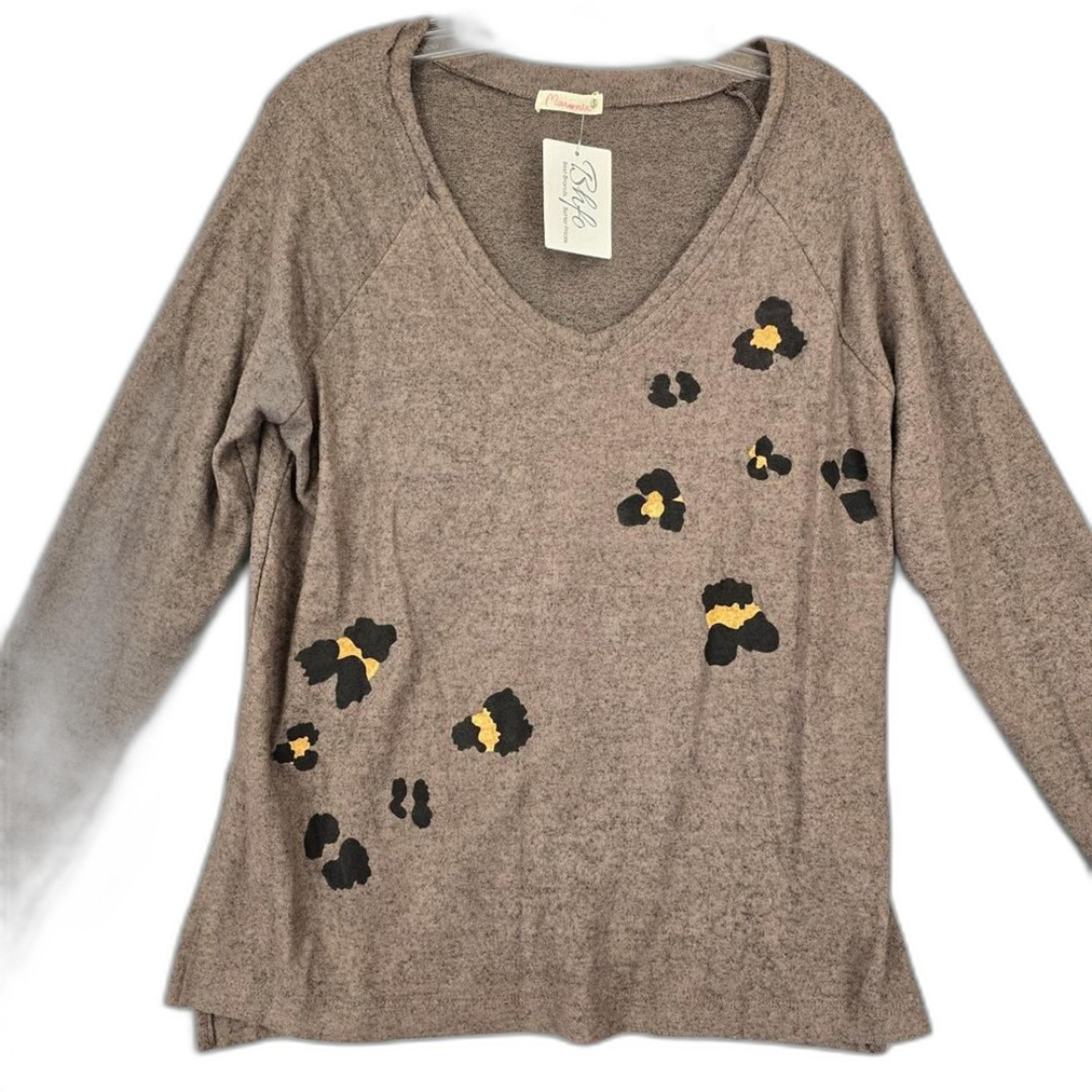 Anthropologie Maronie Brown Sweater Stretch Long Sleeves V-Neck NEW Women Size S