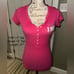 Aeropostale Y2K Short Sleeve Henley Top Hot Pink Medium EUC