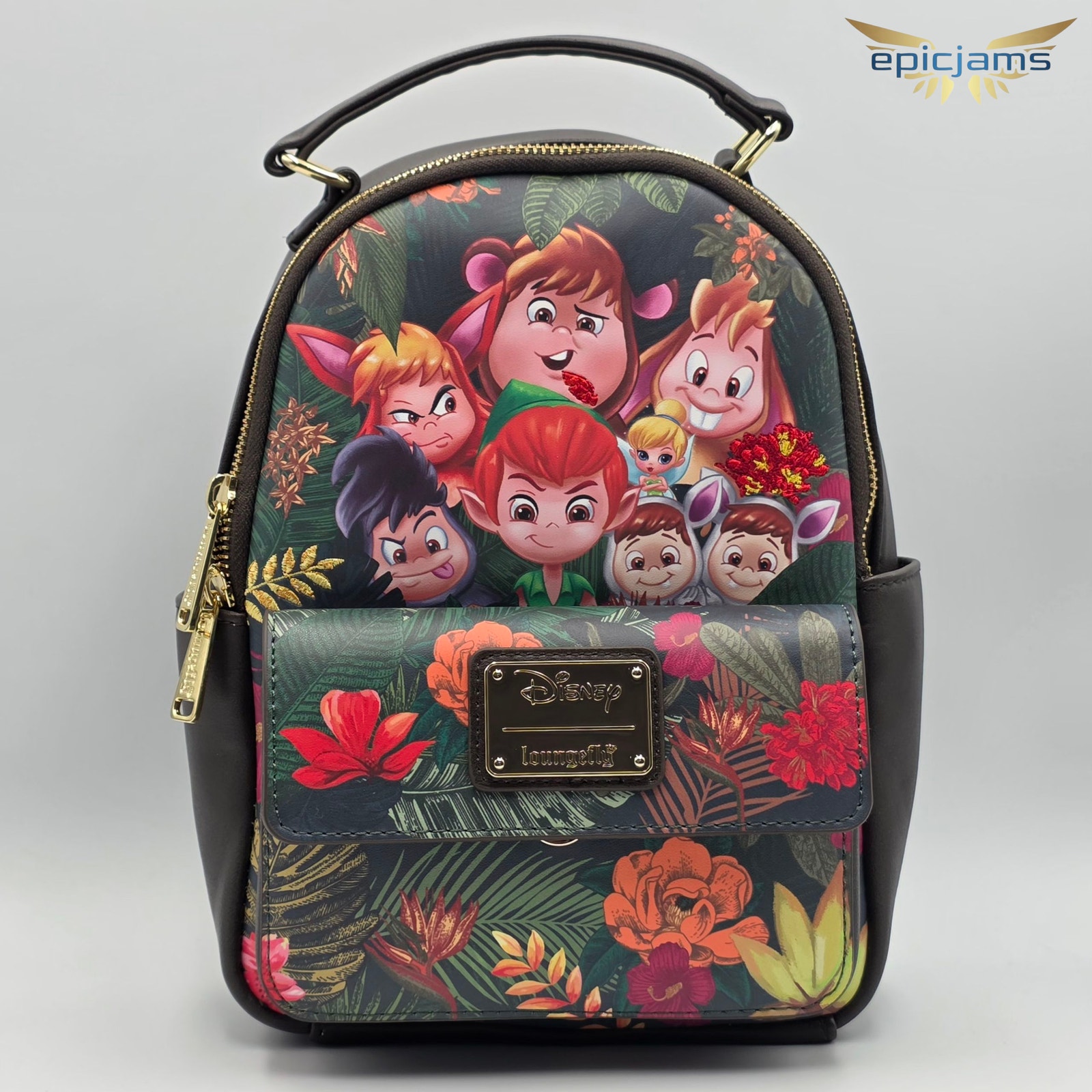 Loungefly Disney Peter Pan & Lost Boys Chibi Floral Jungle Green Mini Backpack