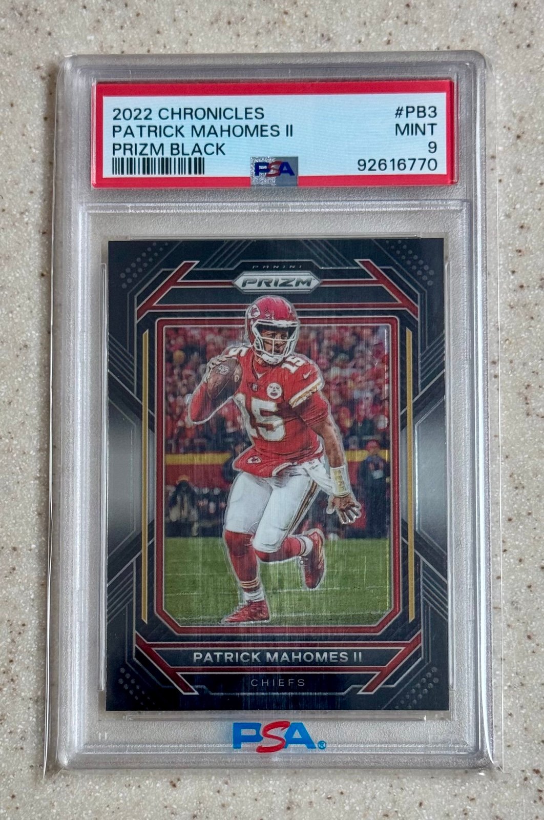 2022 PANINI Chronicles Prizm Black #PB3 Patrick Mahomes II PSA 9 Mint Chiefs