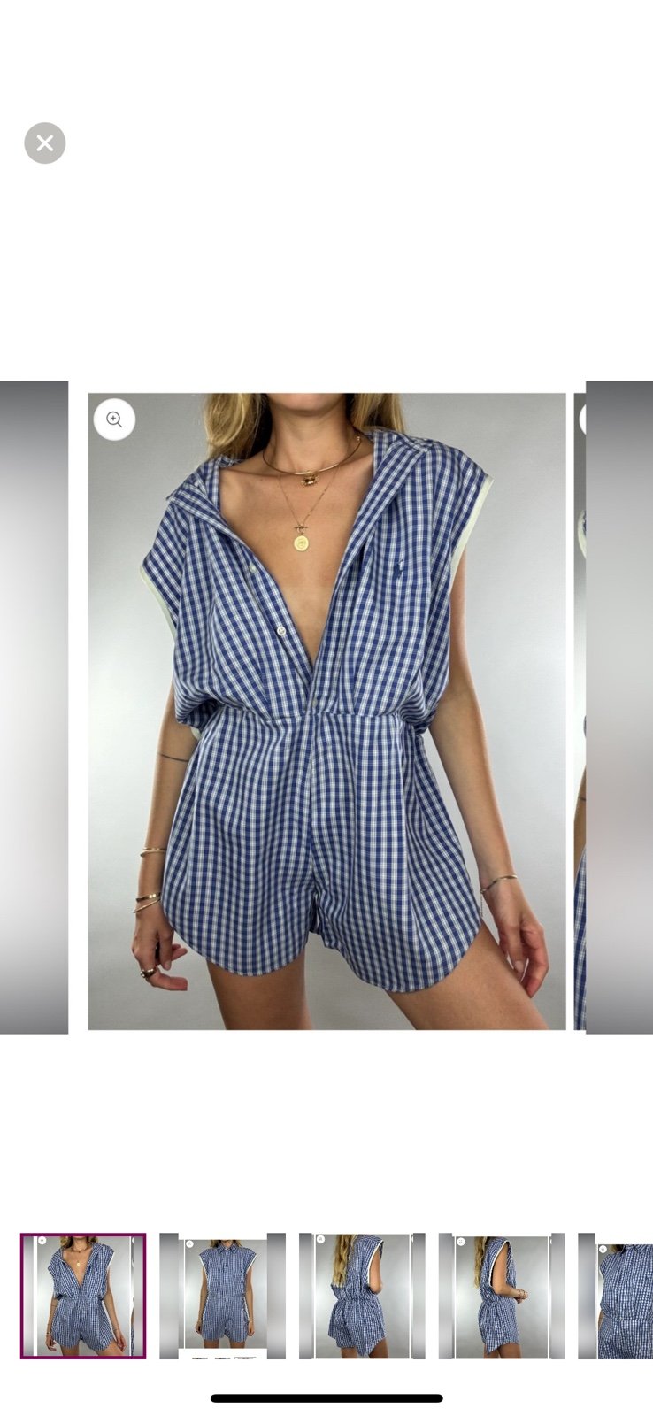 Ralph Lauren Polo Upcycled Women Romper Blue Gingham Plaid