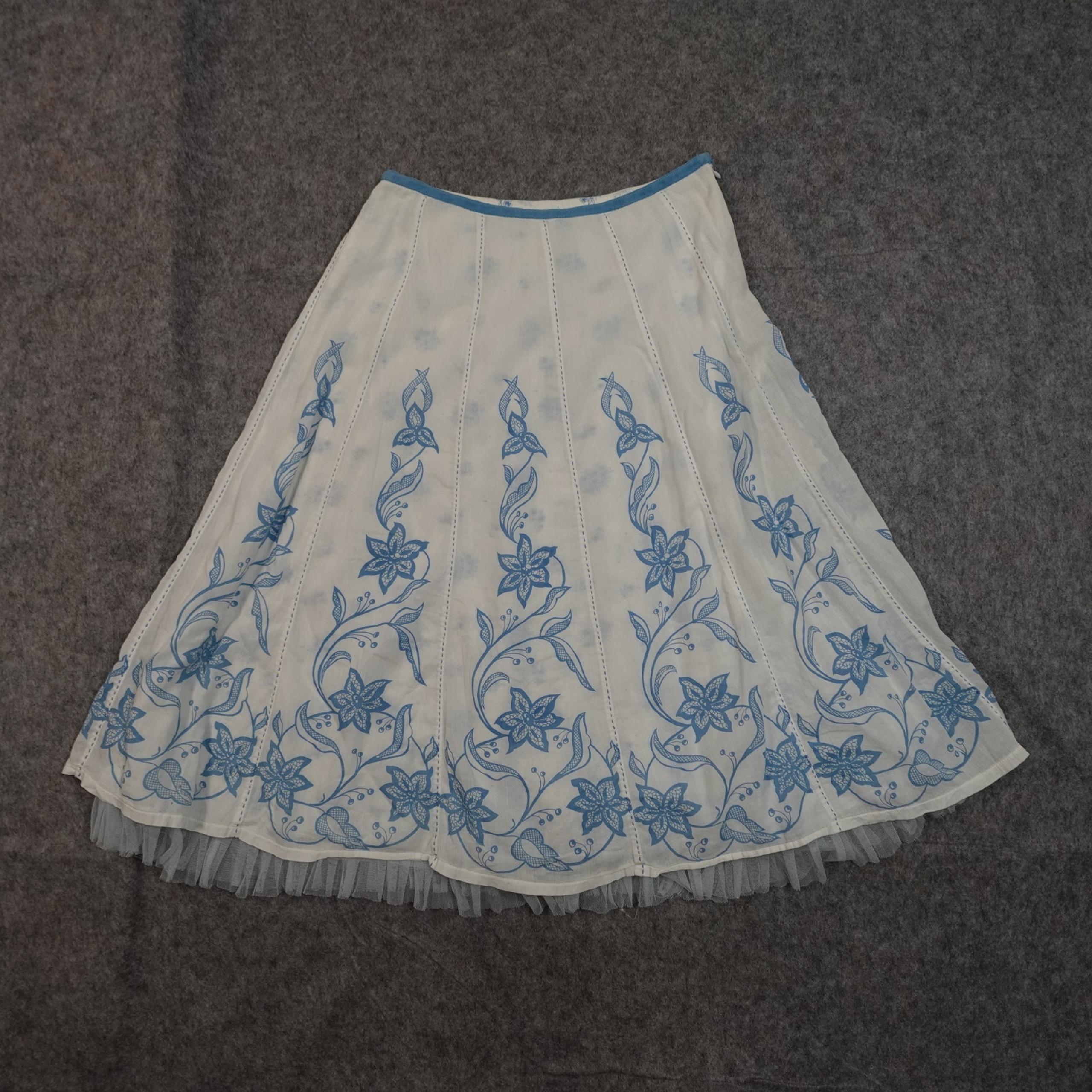 Anthropologie Skirt Womens 0 Snak Midi A-Line Tulle Trim Floral Feminine Cottage