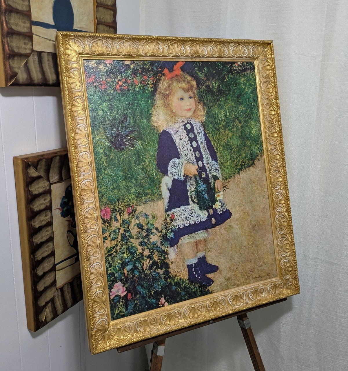 Vintage Gold Framed Auguste Renoir A Girl With A Watering Can Print 28 X 31