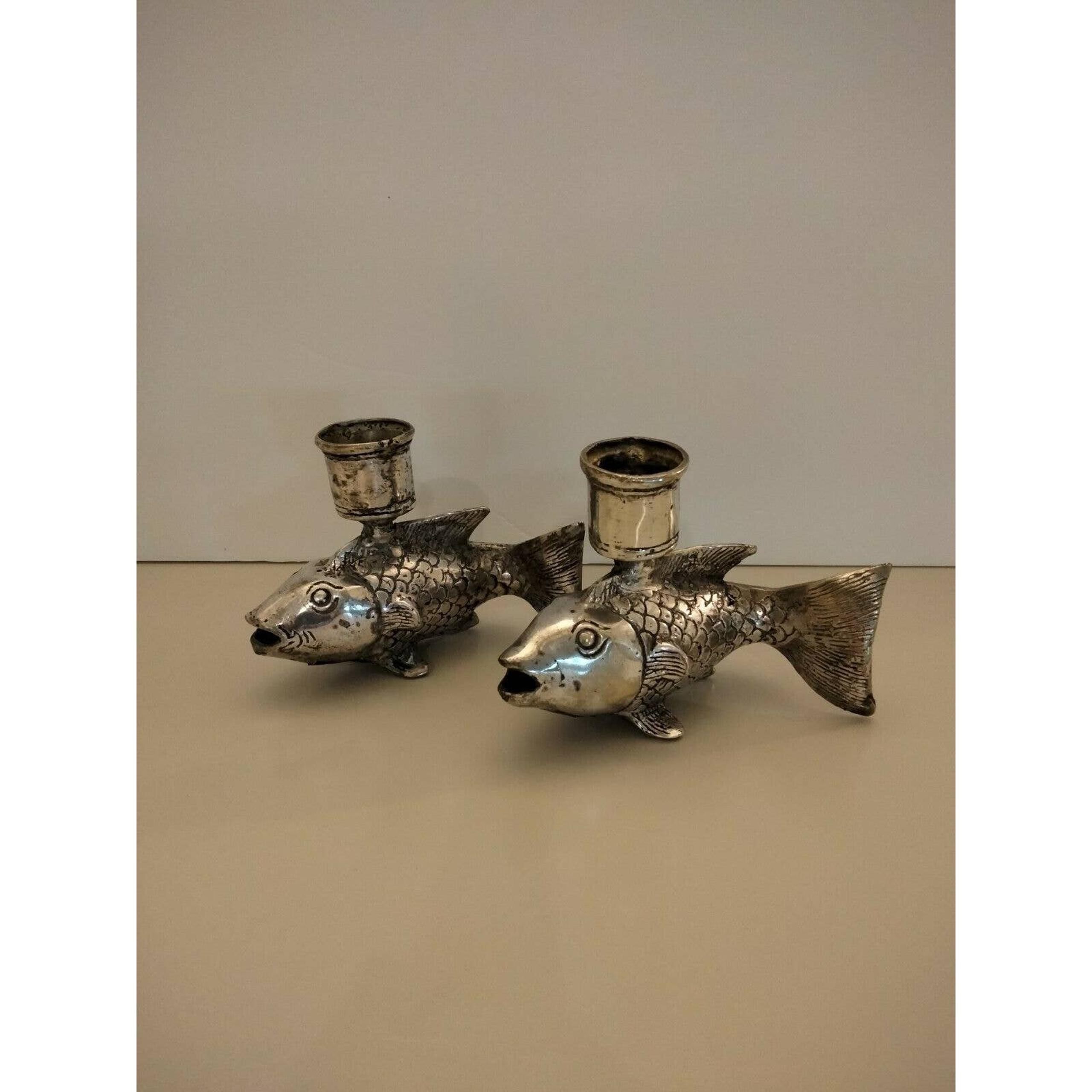 Vintage  Silver Koi Fish Candle Holders