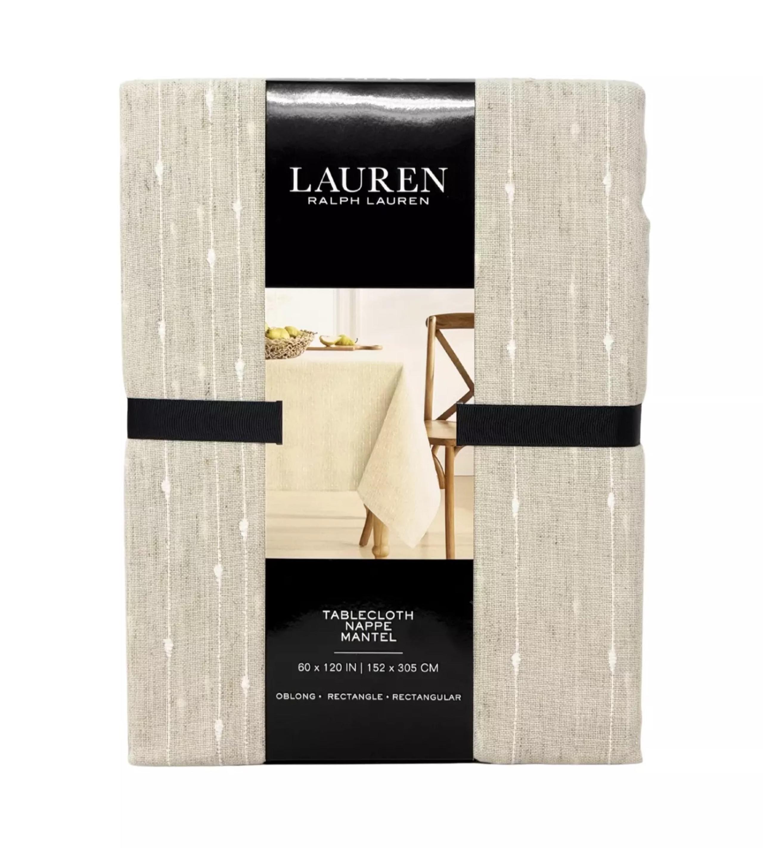 RALPH LAUREN 60" x 120" Linen Blend Marley Natural White Designer Tablecloth NEW