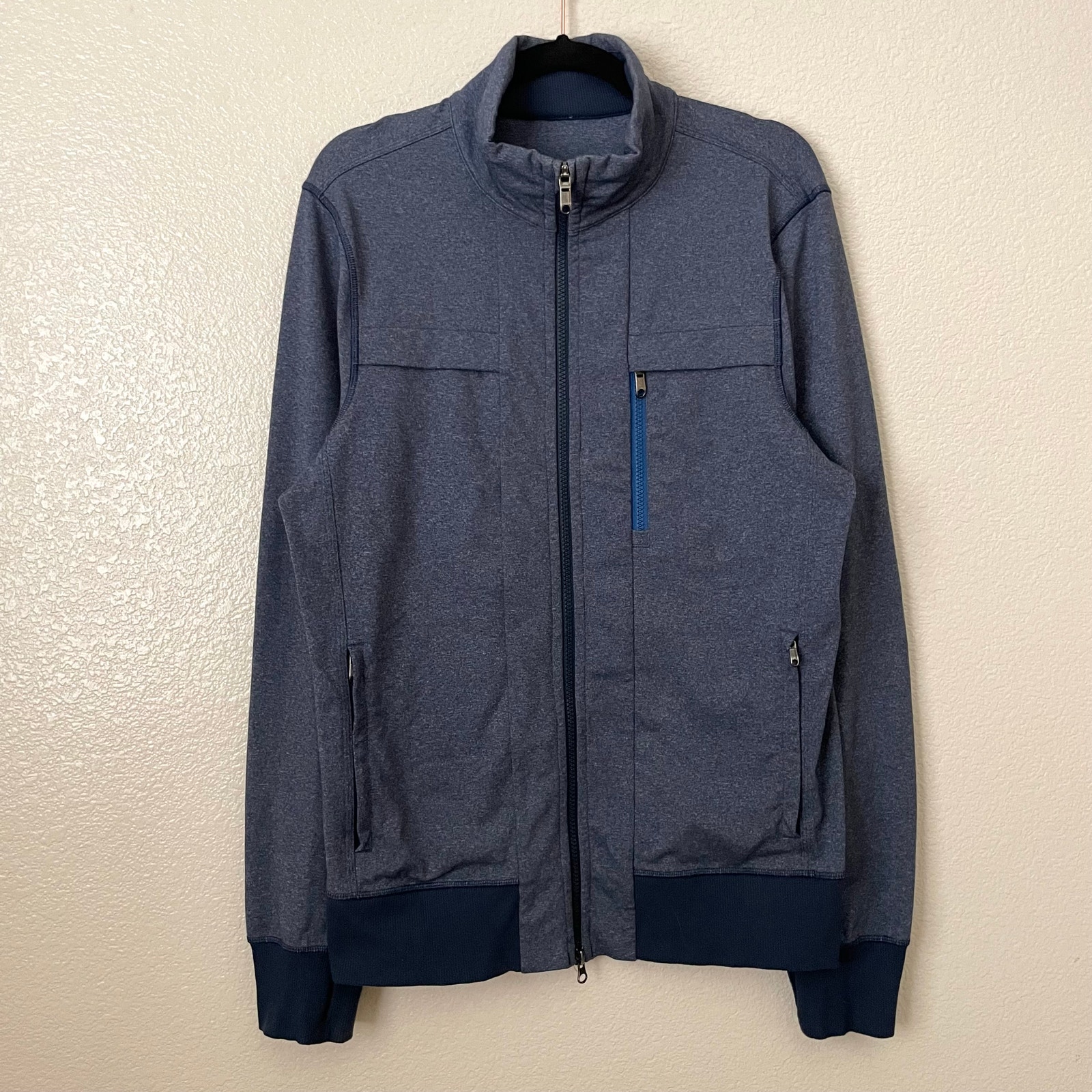 Lululemon Jacket Mens Medium Blue Post Gravity Luon Full Zip Stretchy Athletic