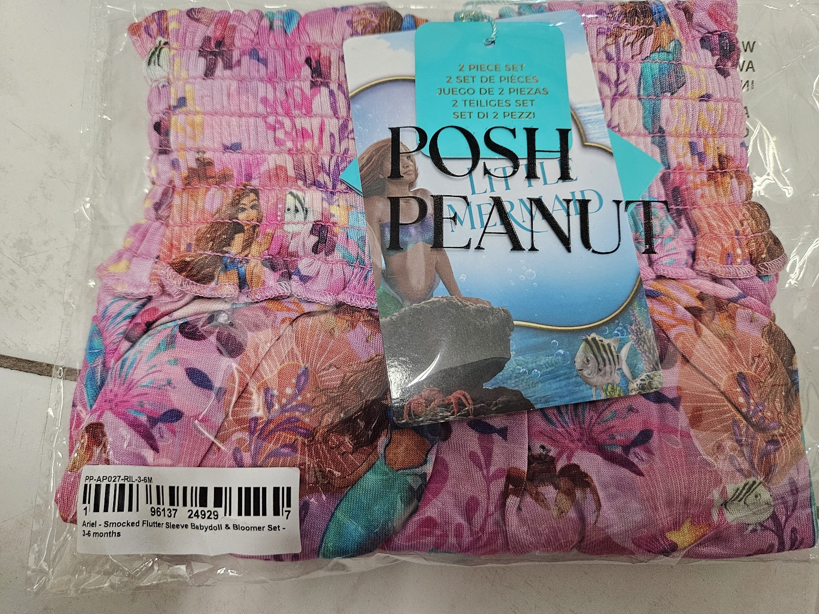 Posh peanut Disney's The Little Mermaid Ariel Smocked Babydoll Bummie Set