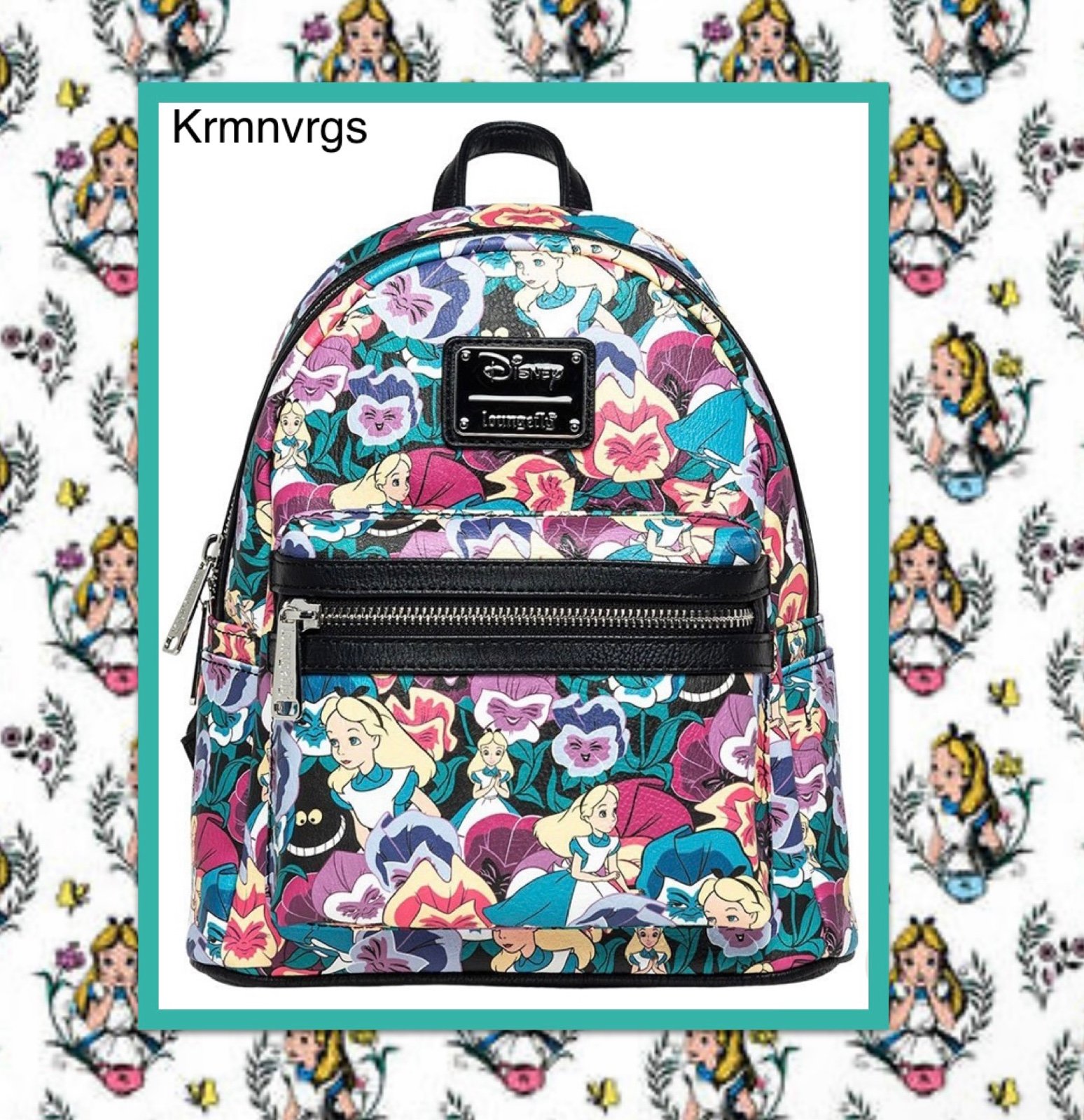 LOUNGEFLY Disney ALICE IN WONDERLAND Wildflower AOP Mini Backpack; NEW!!!