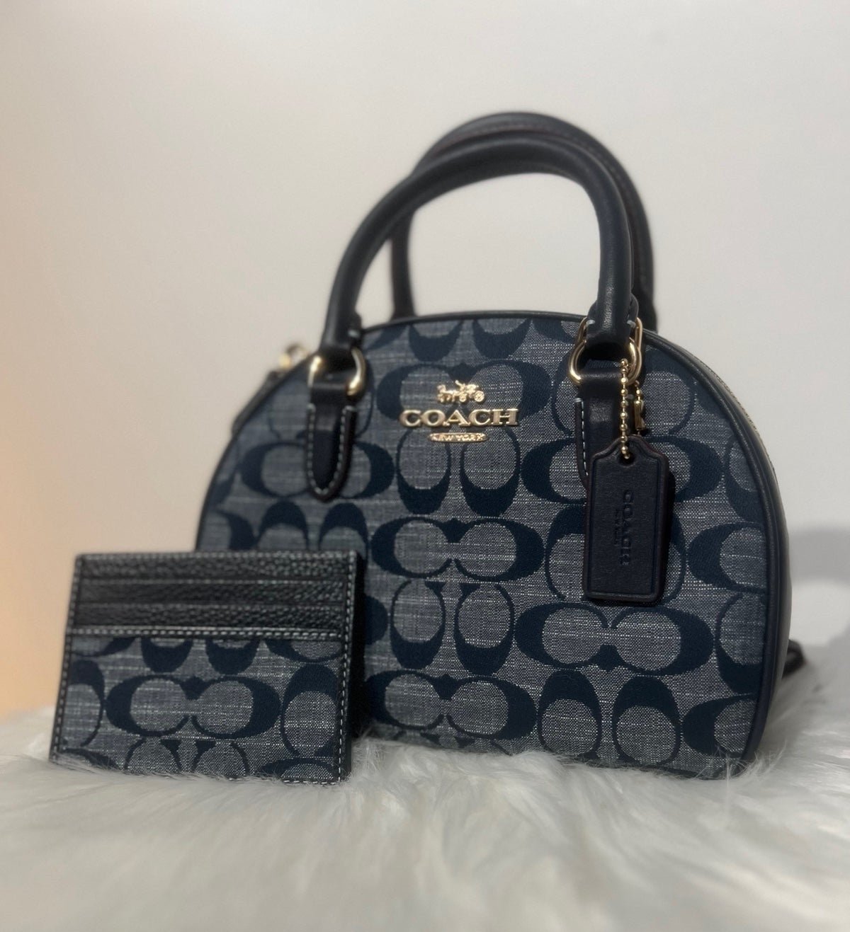 NWT COACH Sydney Satchel Blue Denim Chambray & Cardcase Authentic