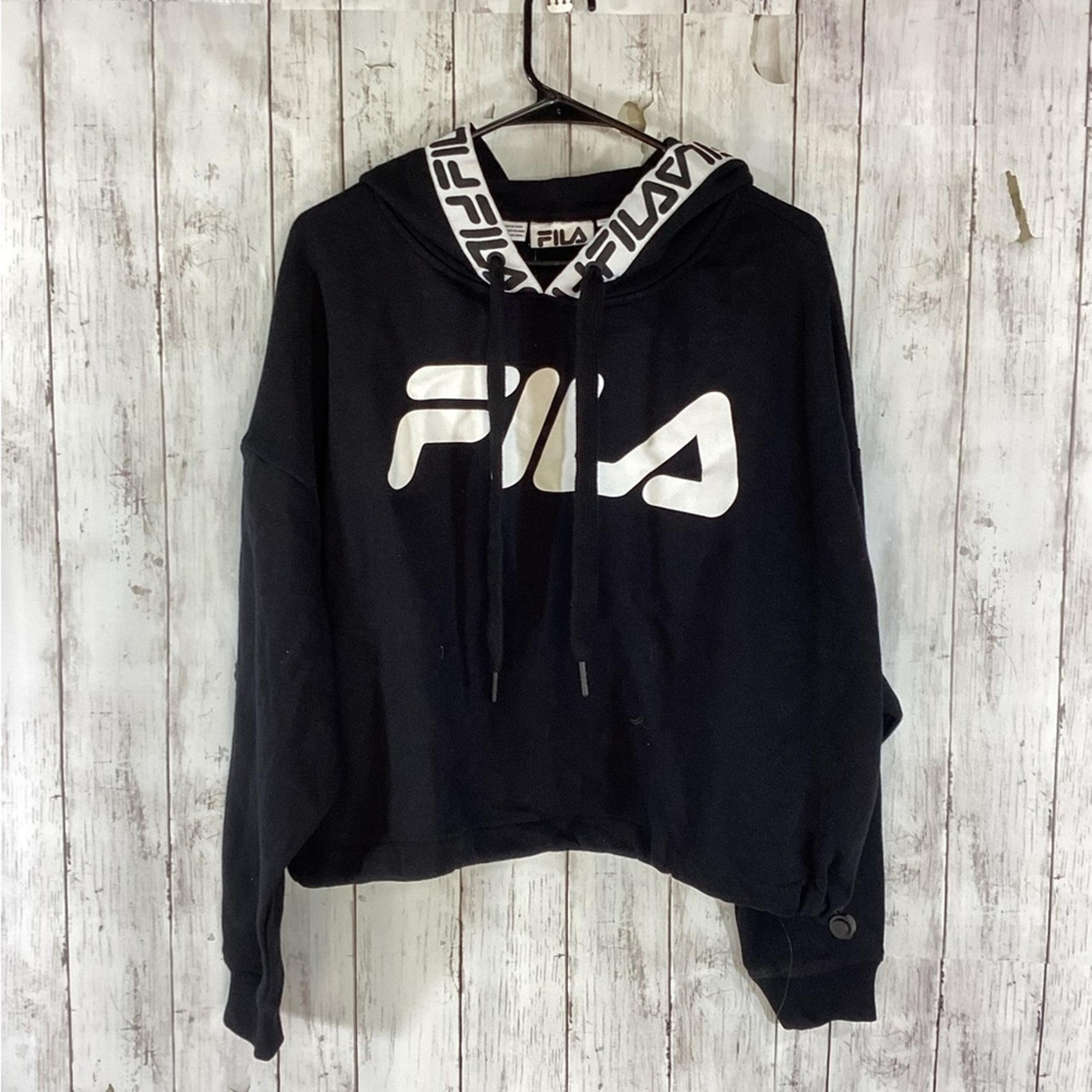 Fila Logo Taping Crop Hoodie Black Logo Trim Women’s 1X Sweatshirt Casual NWT