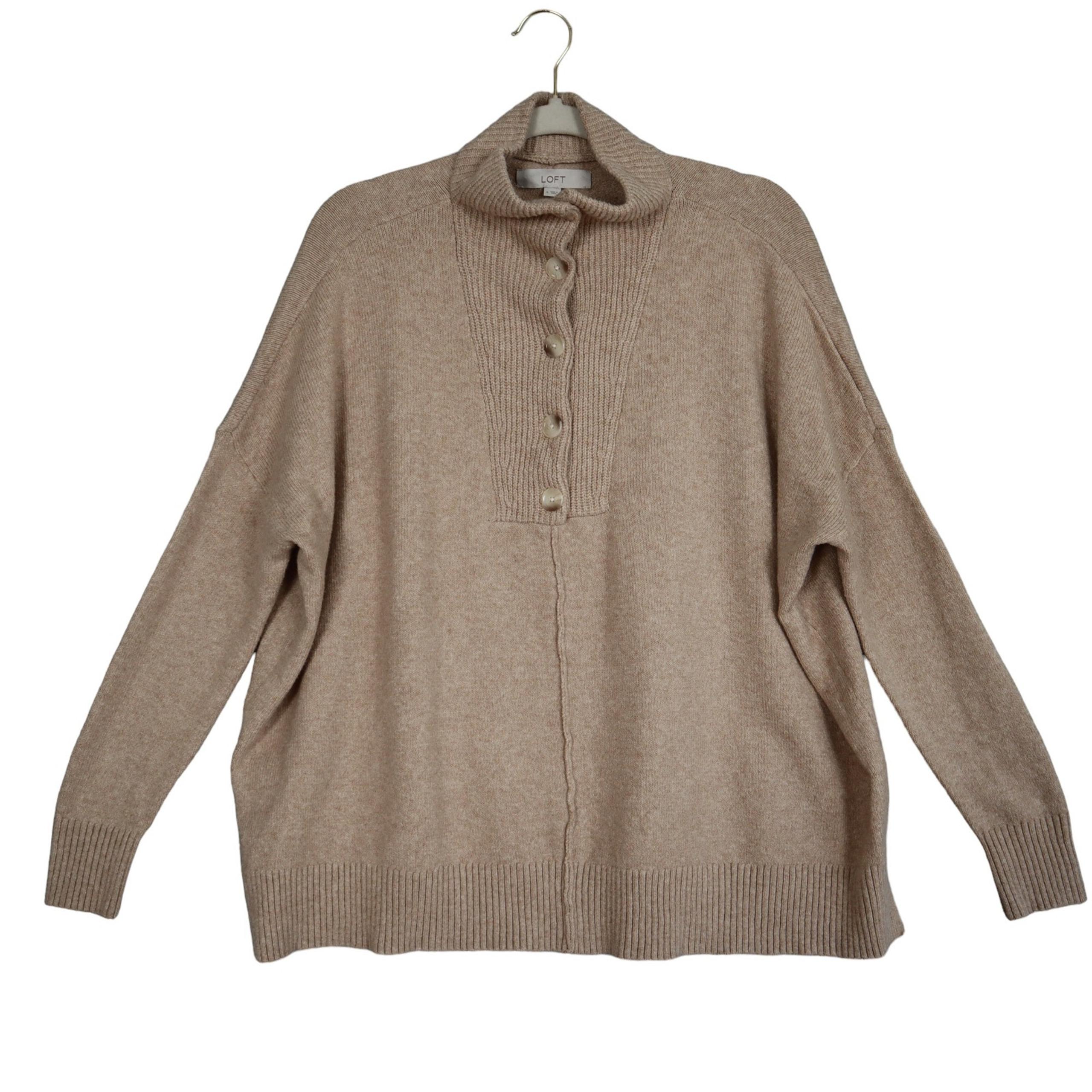 Ann Taylor LOFT Womens Drop Shoulder Sweater Size Small Tan Relaxed Oversized