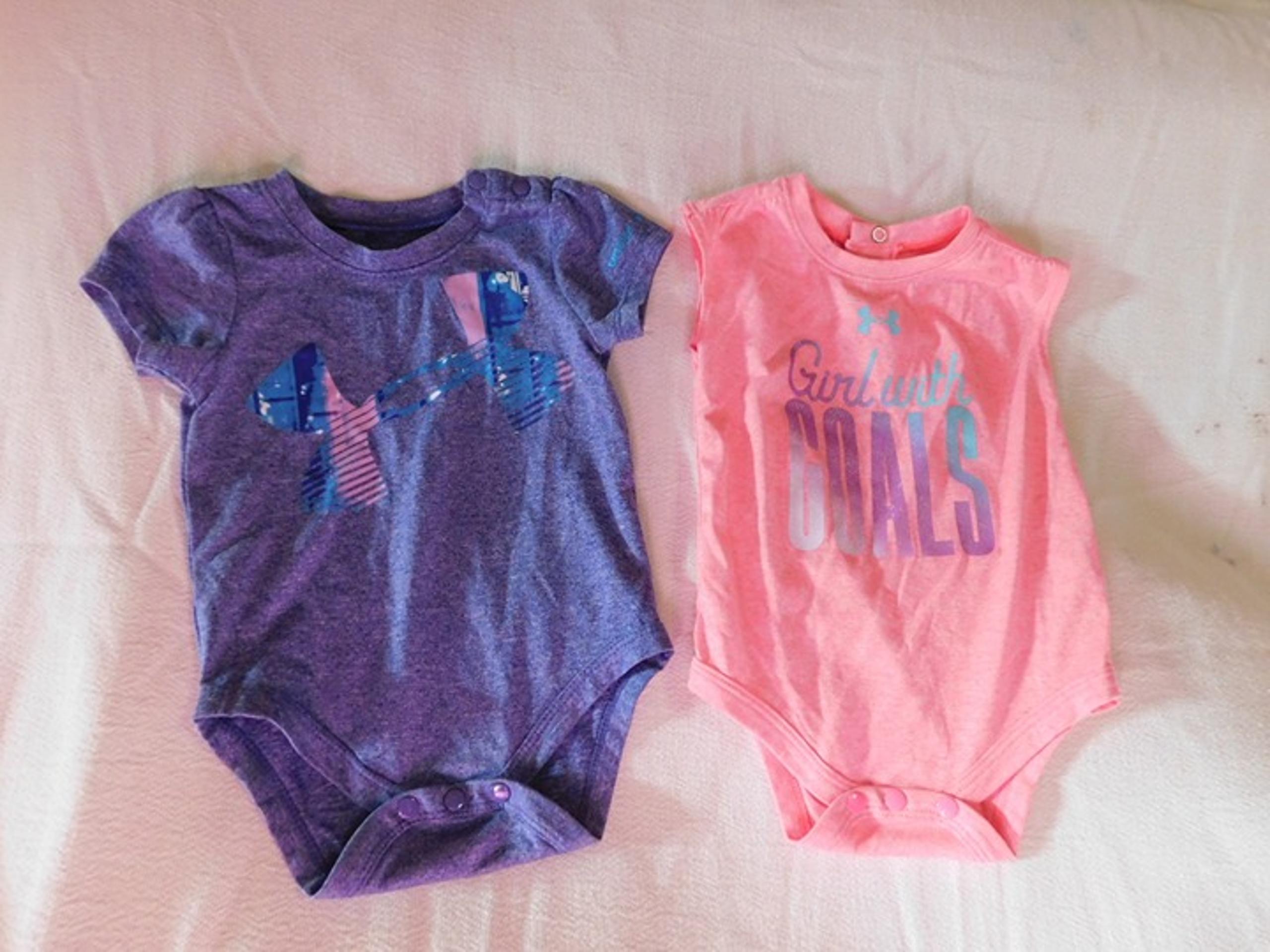 BABY GIRL SIZE 3-6 UNDER ARMOUR PINK & PURPLE TOPS SPRING SUMMER