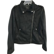 NWT BANANA REPUBLIC Women's Faux Suede Moto Jacket Sz LARGE Black #89034