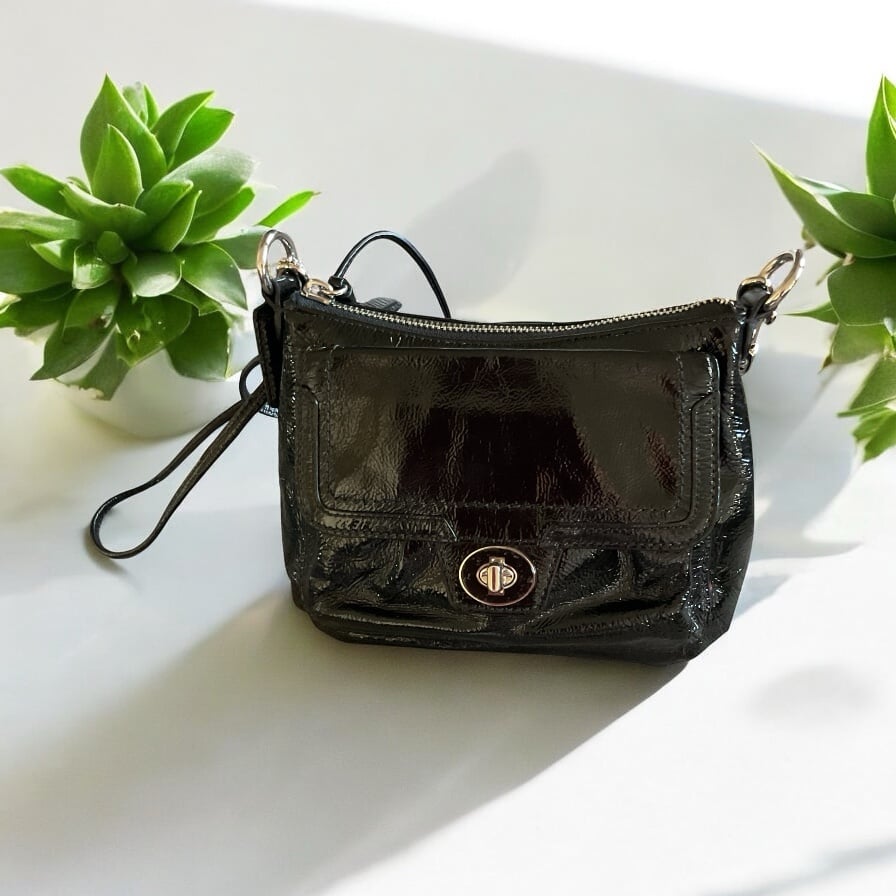 Coach Black Patent Pebbled Mini Shoulder or Crossbody Bag