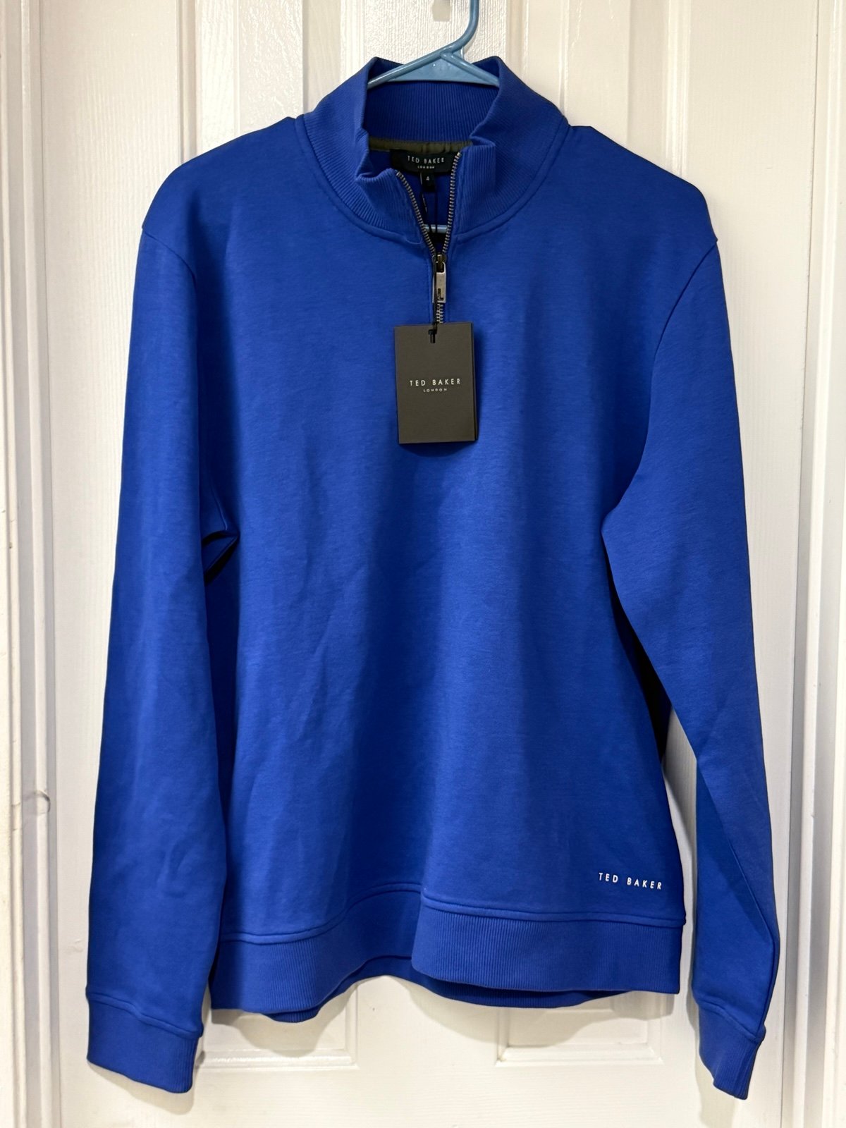 Ted Baker Antram Long Sleeve Half Zip Funnel Neck Size 4 -LargeBlue NWT 149