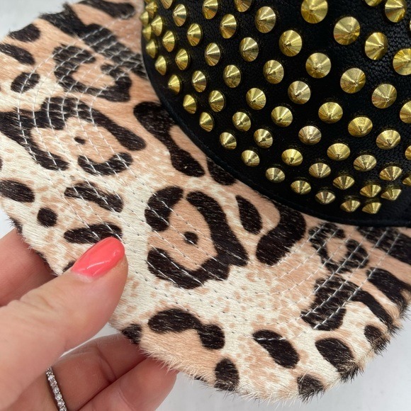 Stampd Studded Leopard Calf Hair Snapback Hat One Size Black