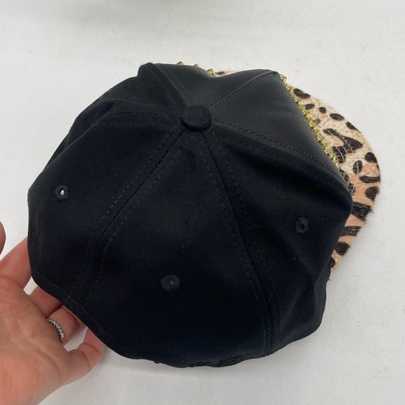 Stampd Studded Leopard Calf Hair Snapback Hat One Size Black