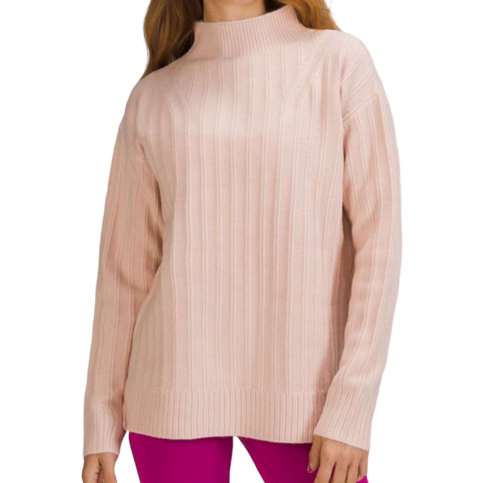 Lululemon Twin Rib Wool Blend Turtleneck Sweater Feather Pink size 4 Cozy Warm