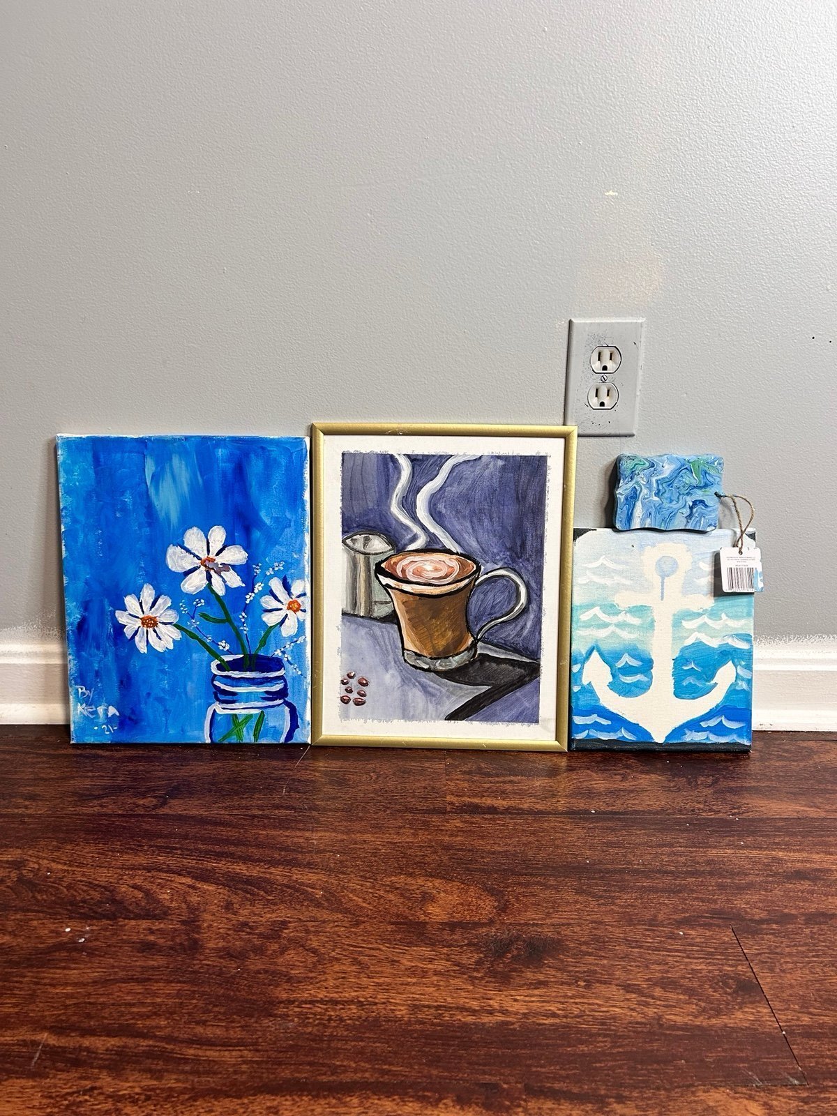 4 piece blue painting set handmade