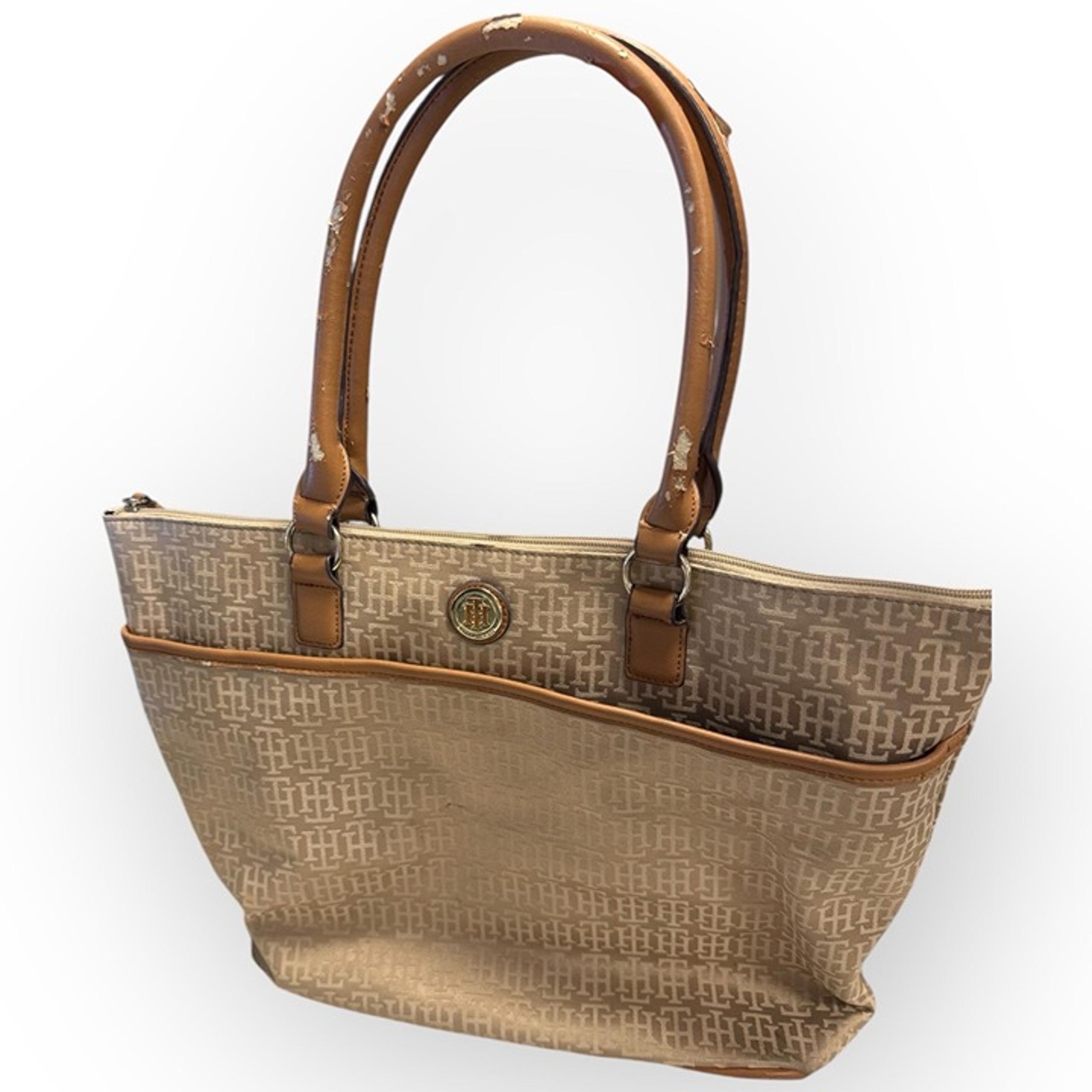 FUC Tommy Hilfiger Monogram Print Tote Bag – Beige with Tan Trim