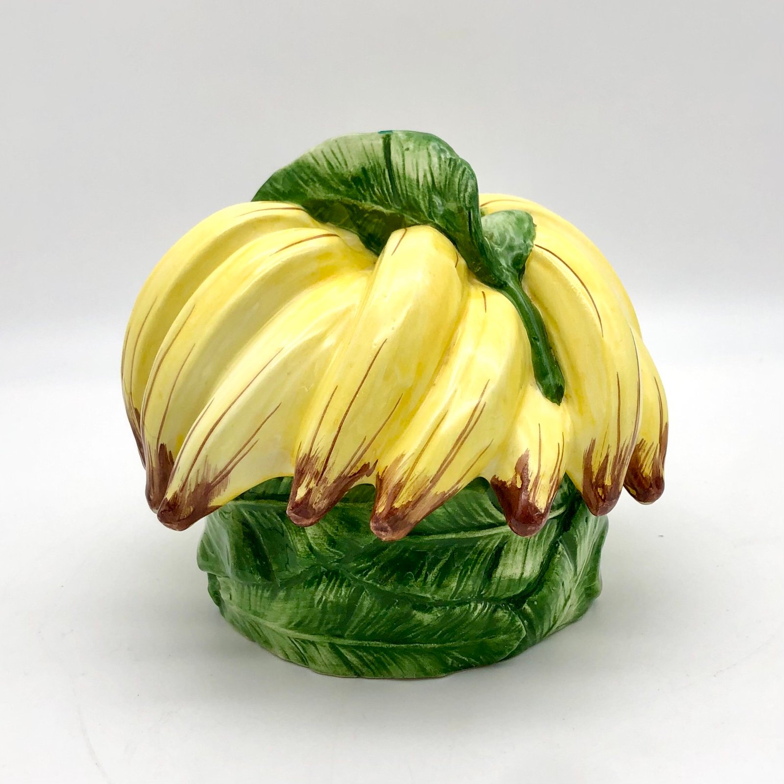 Italian Majolica Banana Lidded Bowl Cache Squatty Canister Italy MCM