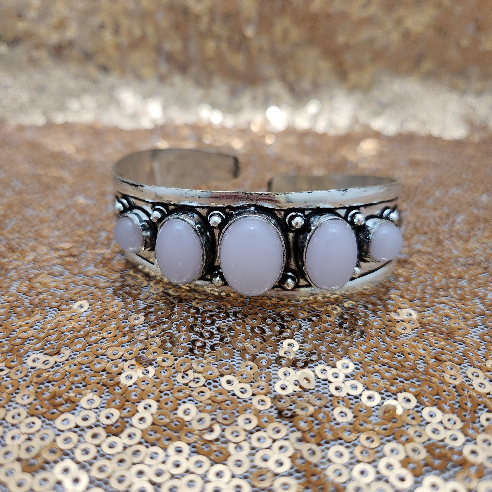 Rose Quartz and Silver Overlay Bracelet