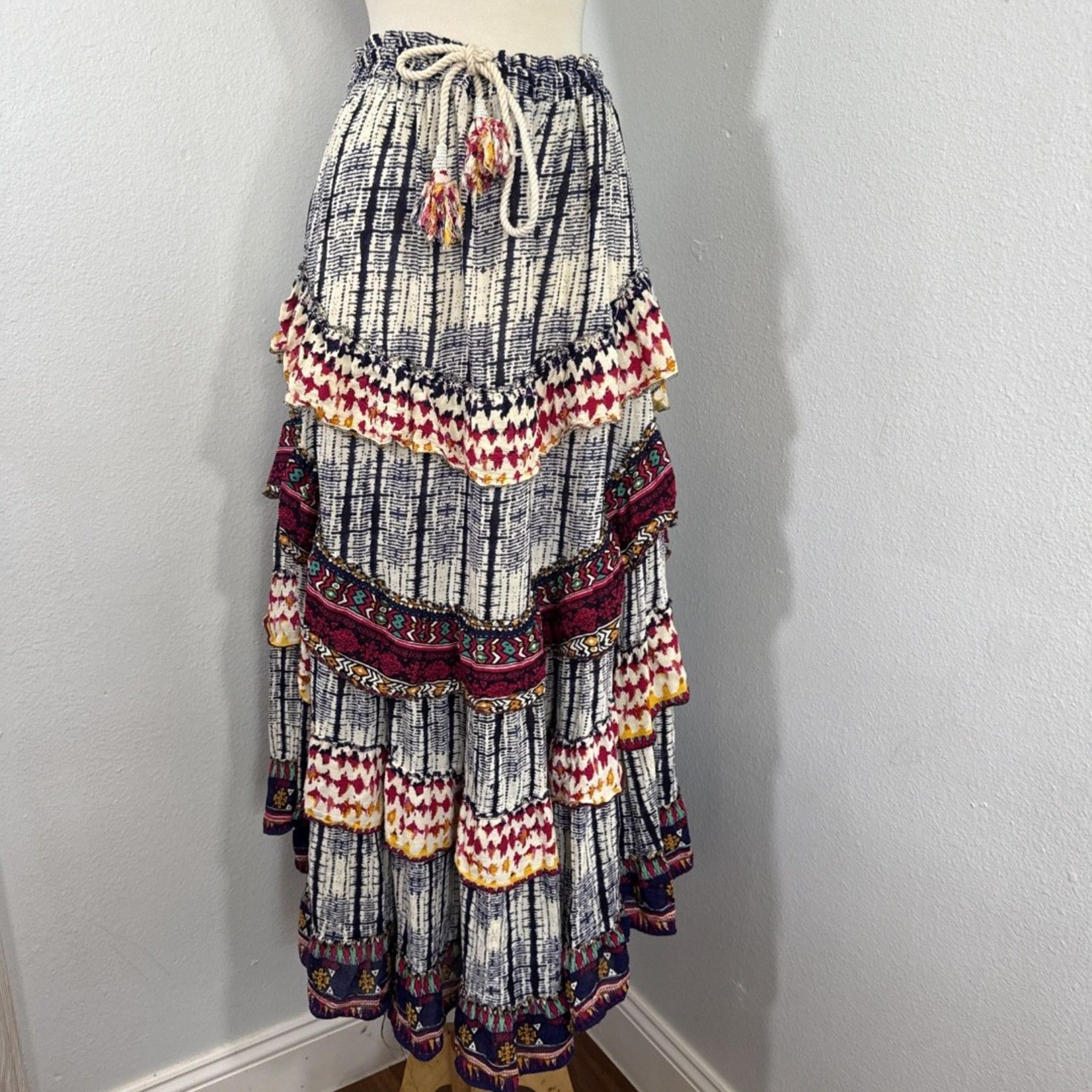 Anthropologie Z L Skirt  Womens M Multi Tiered Ruffle Flowy Festival Boho Y2K