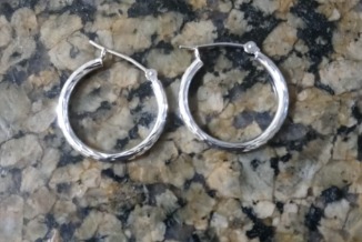14k White Gold Hand Engraved Full Diamond-cut Round Hoop Earrings