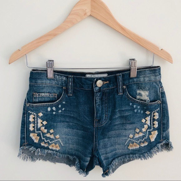 FreePeople Embroidery Cutoff Jean Shorts