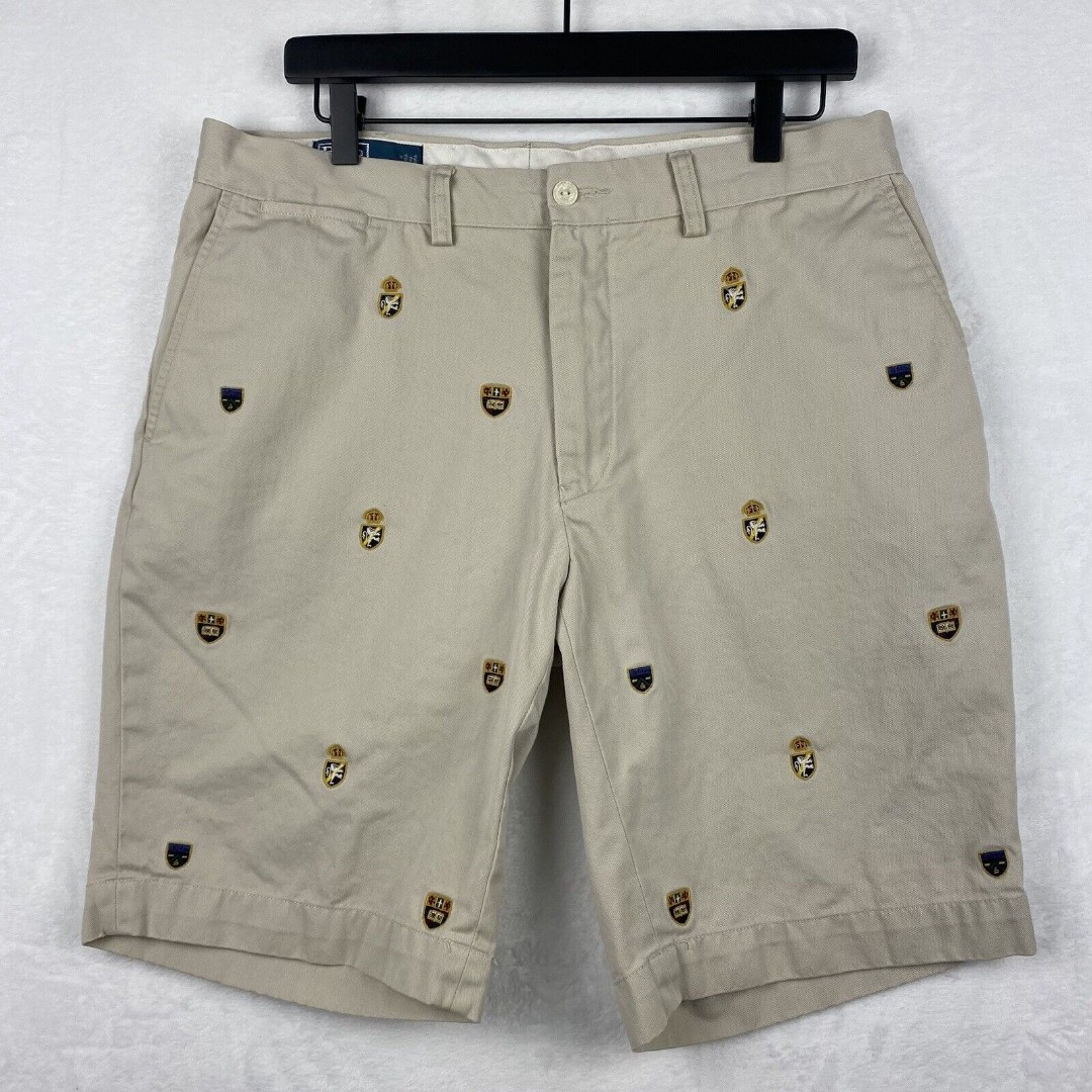 Polo Ralph Lauren Bermuda Shorts Mens Size 35 Pockets Shield Crest Embroidered