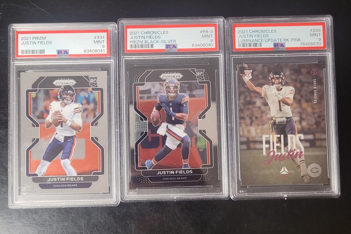 Justin Fields ROOKIE Card Prizm + Pink Luminance PSA Graded Slabs - Cheap RC lot