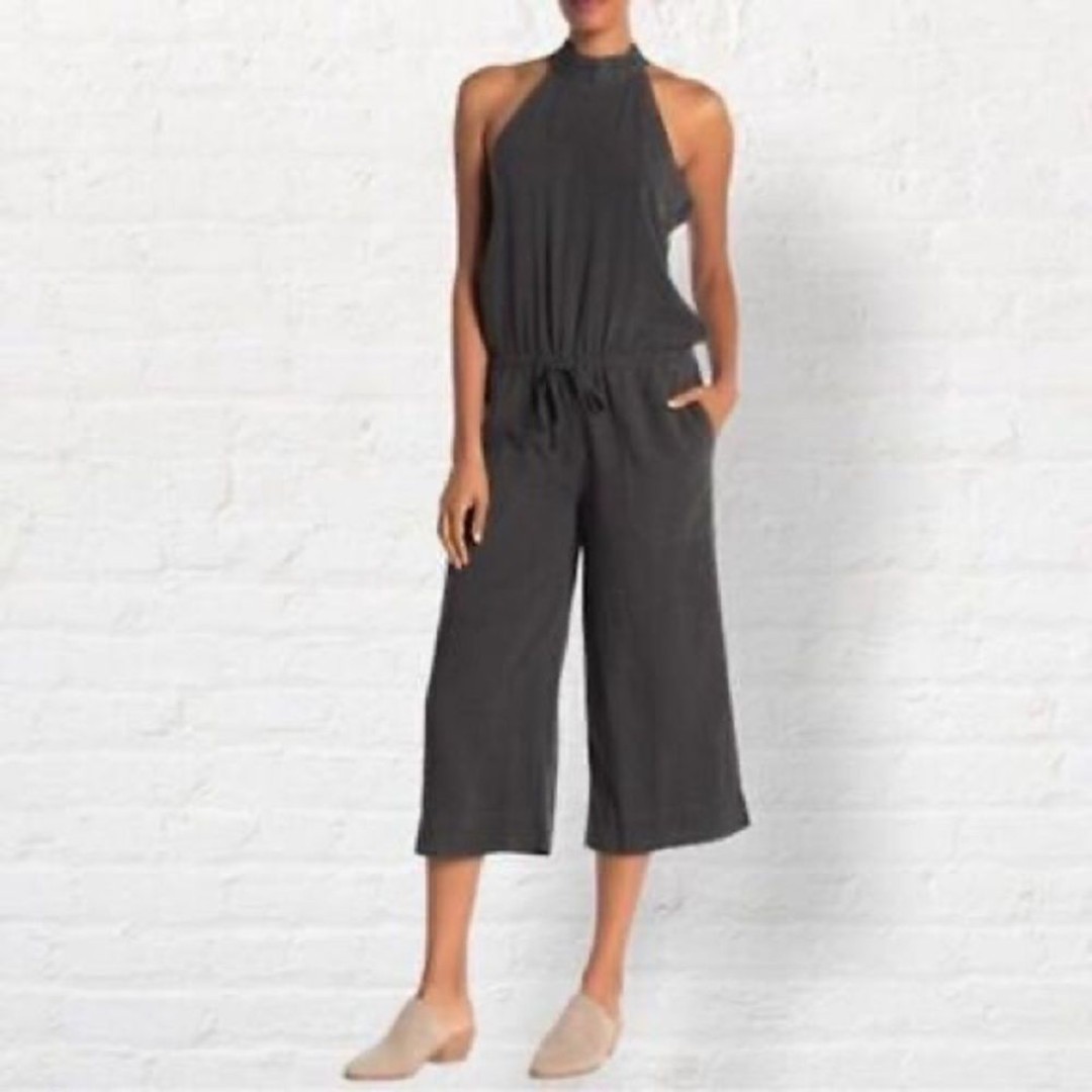 Cloth & Stone Tencel Jumpsuit Drawstring Halter Crop Wide Legs Pockets XS