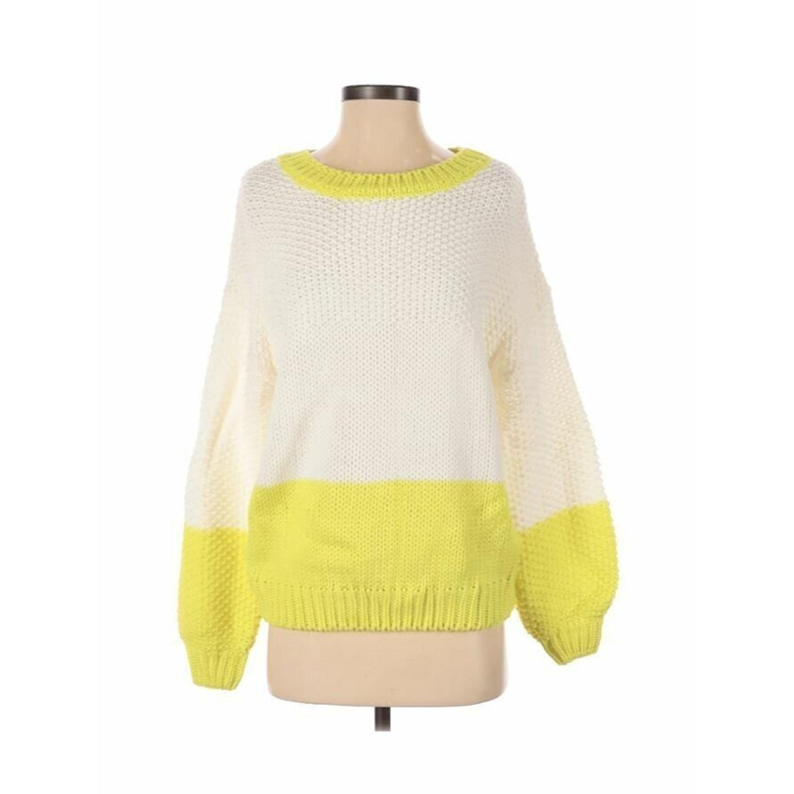 Elodie Women's Off White & light Green Pullover Sweater Large