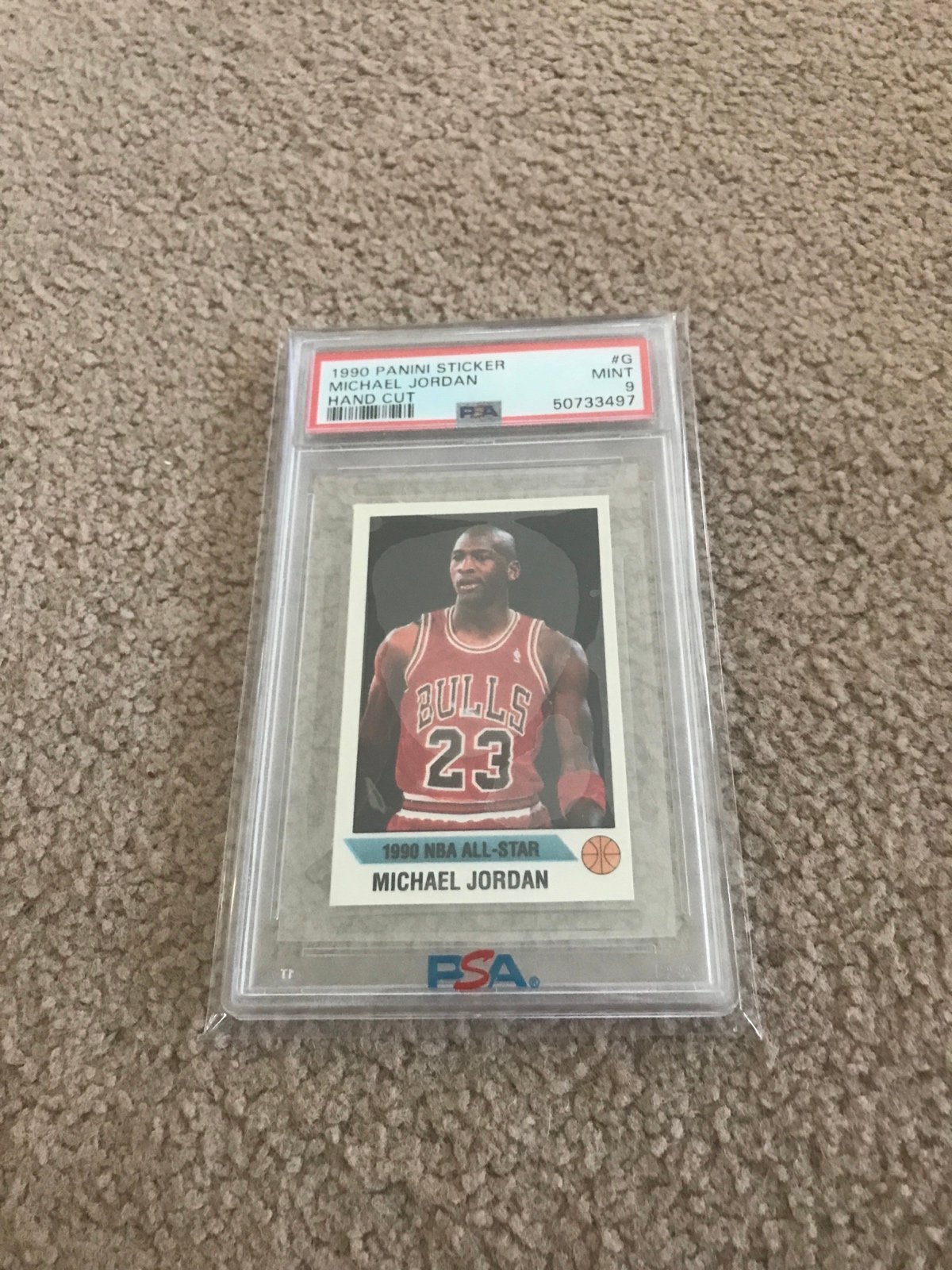 1990 MICHAEL JORDAN PANINI STICKER #G PSA 9 MINT (Rare)