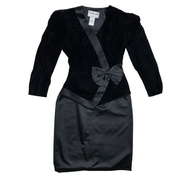 Vintage Christmas Holiday Black Velvet Satin Suit Set Women’s 8 Donna Morgan