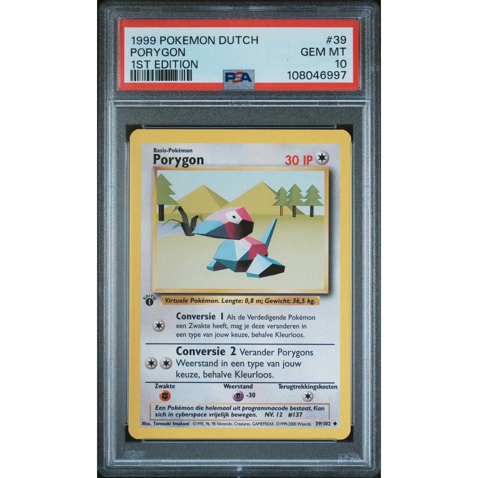 PSA 10 GEM MINT Porygon 1st Edition 39/102 Pokémon Dutch Base Set (CGC/BGS)