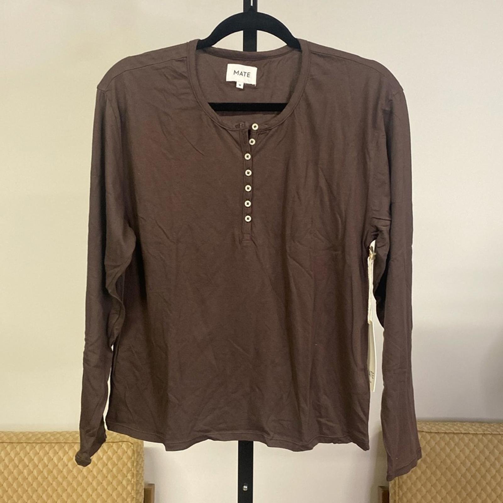 MATE the Label Organic Cotton Henley Long Sleeve Tee In Maple, SIZE M, NWT