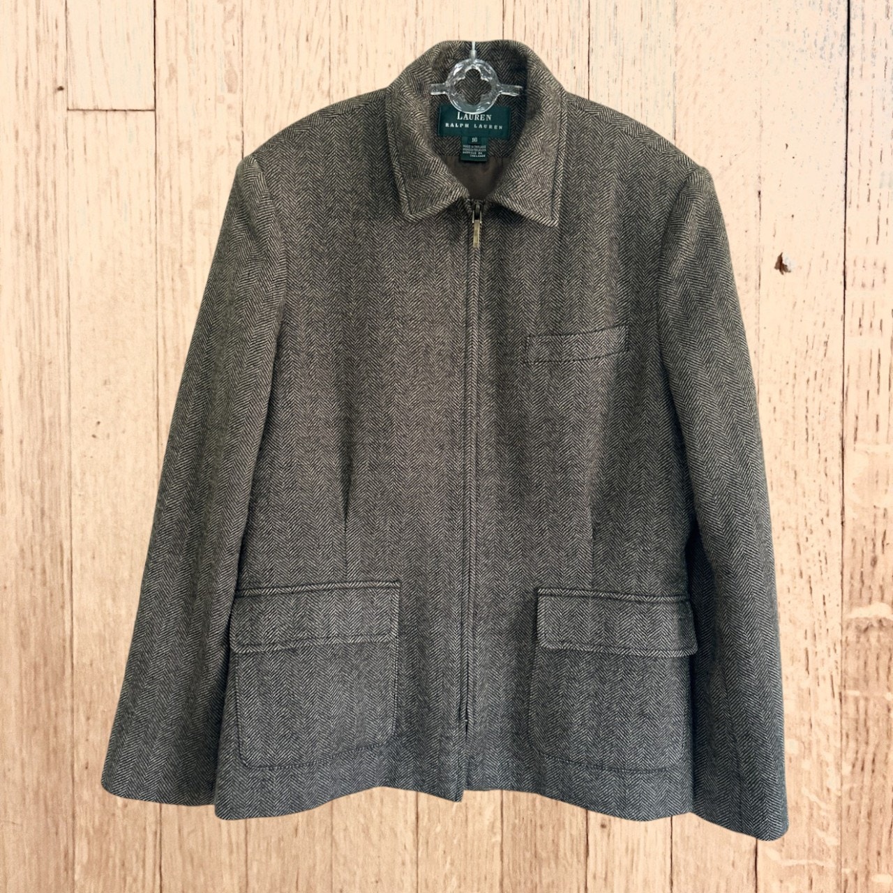 Lauren Ralph Wool Equestrian Jacket Womens Size 10 Herringbone Woolmark