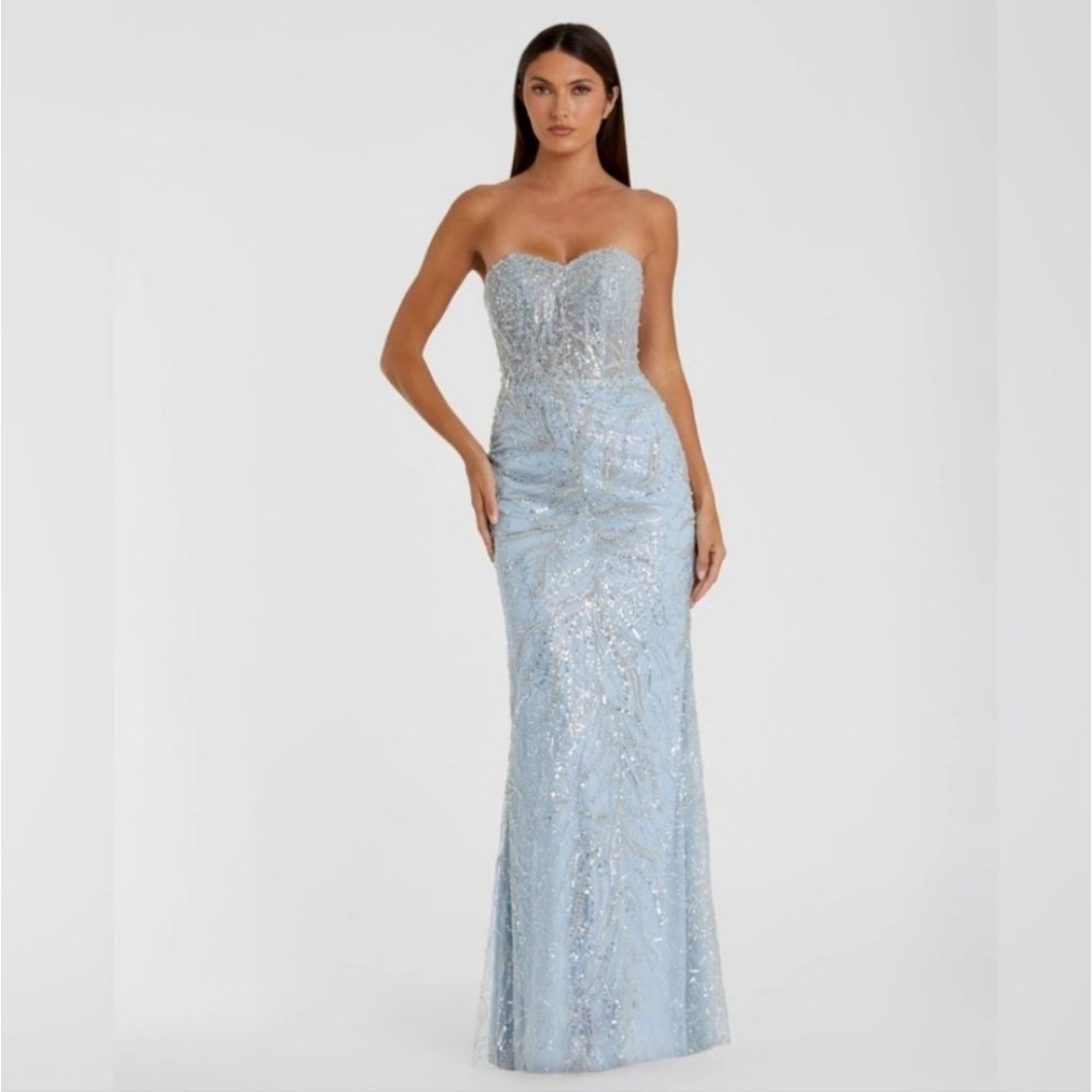 NWT Mac Duggal Gown 6 Strapless Corset Embellished Trumpet Gown Powder Blue