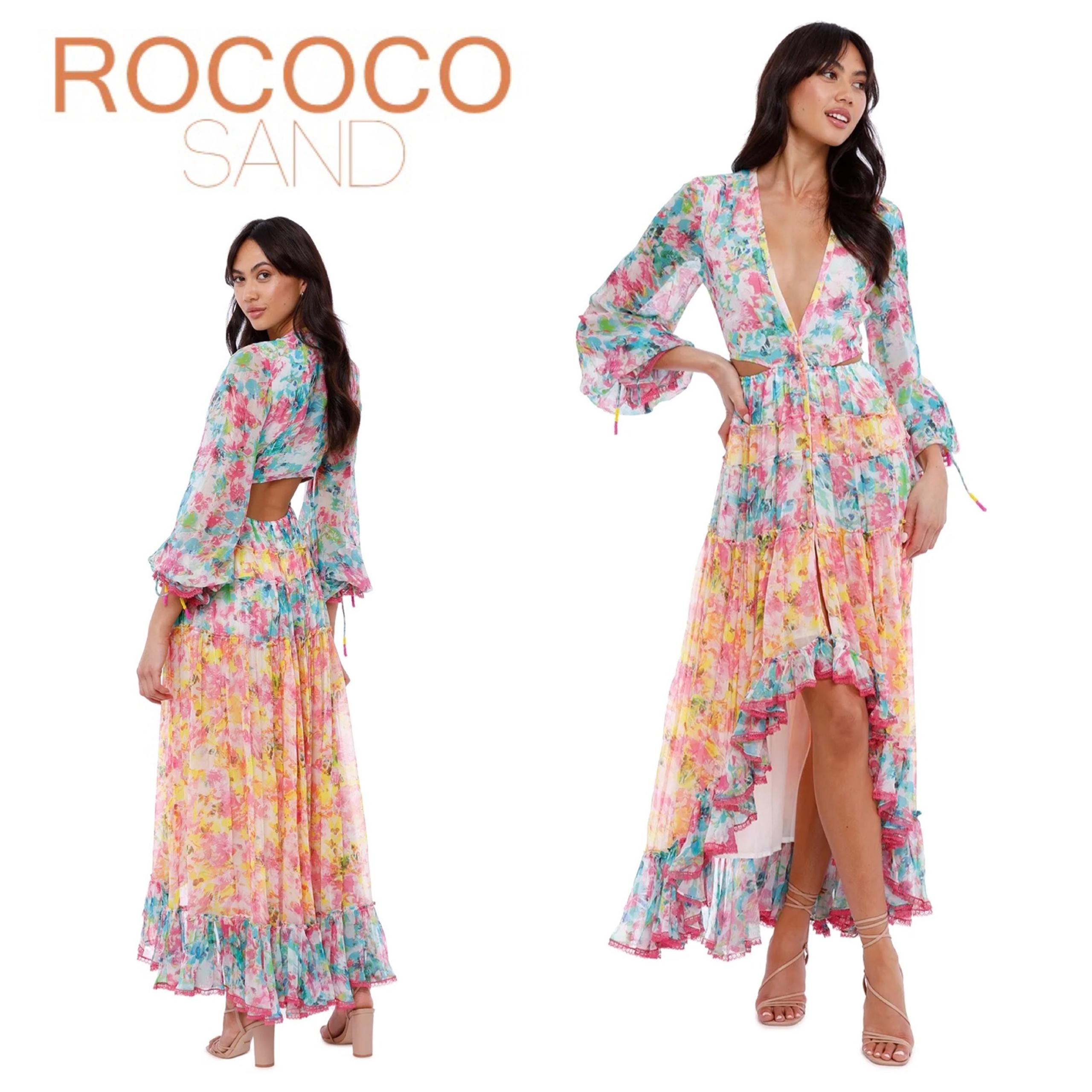 ROCOCO SAND Floral Cut-Out High-Low Maxi Dress