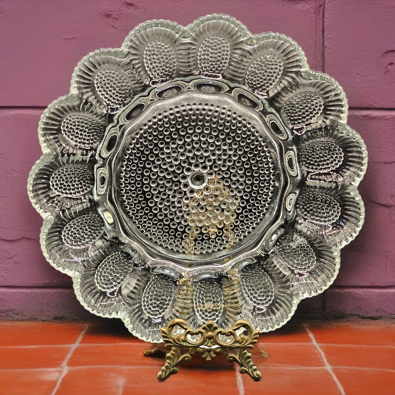 Vintage Indiana Glass Thousand Eye Pattern Egg Tray, Relish-Condiment Center