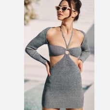Tuckernuck Solid & Striped Tilly mini Dress cut out Midnight Blue Eggshell Sz M