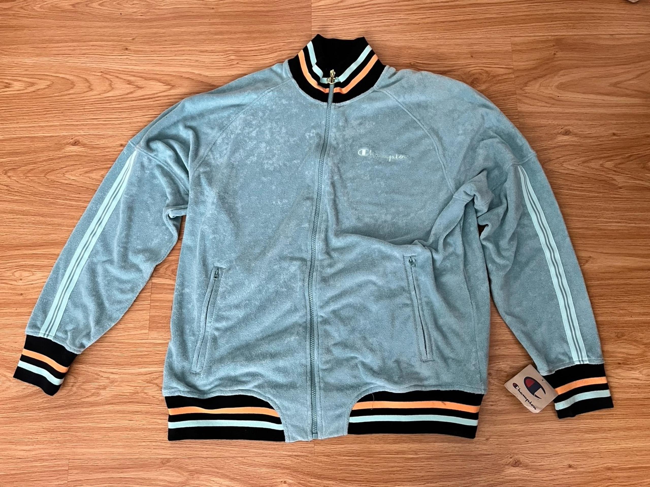 Men Champion Fleece Jacket Teal size Large