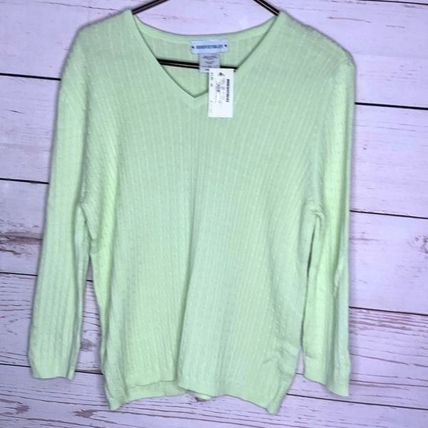 IRRESISTIBLES Women’s XL Cotton Cable Knit Lime Green Pullover Sweater V-neck
