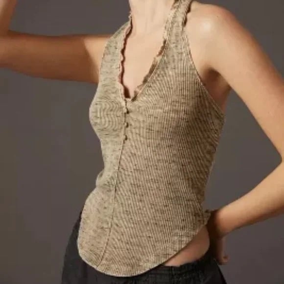 ANTHROPOLOGIE PILCRO HENLEY HALTER TOP