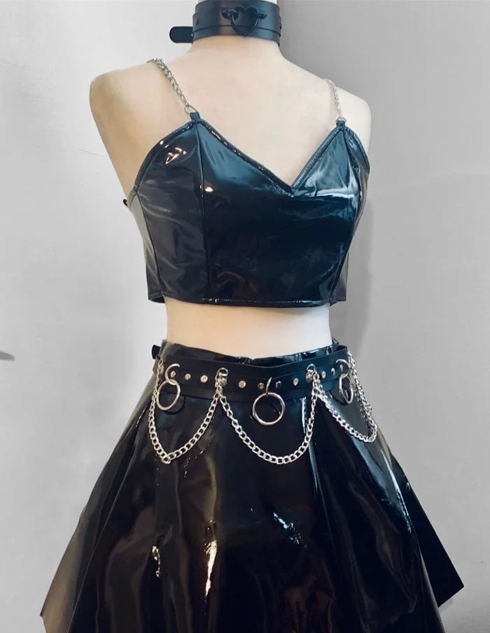 NEW PVC 4 pc Chain Skirt Crop Set